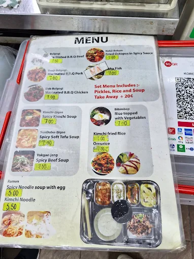 Korean food menu